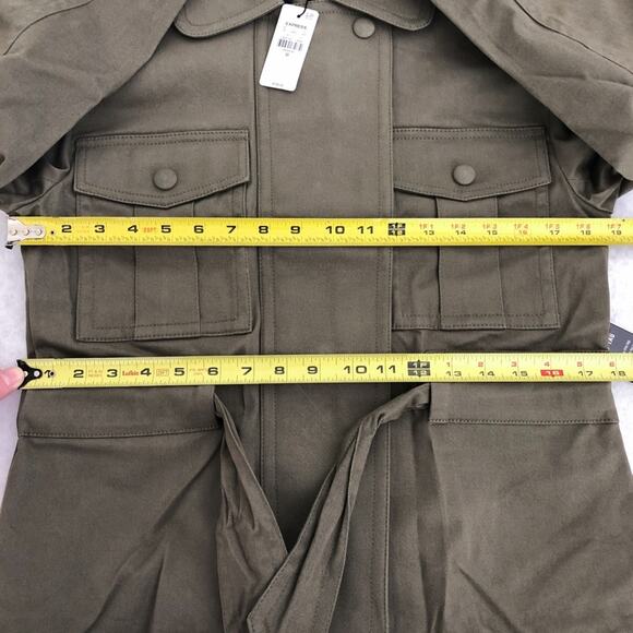 Express Utility Jacket Belt Pockets Oversized Cotton Twill Stretch Size XS Olive - Picture 11 of 16
